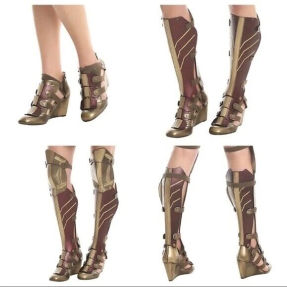 Wonder Woman Cosplay Boots Size 6 Red Gold Wedge Shoes Justice League Costume - Picture 2 of 9